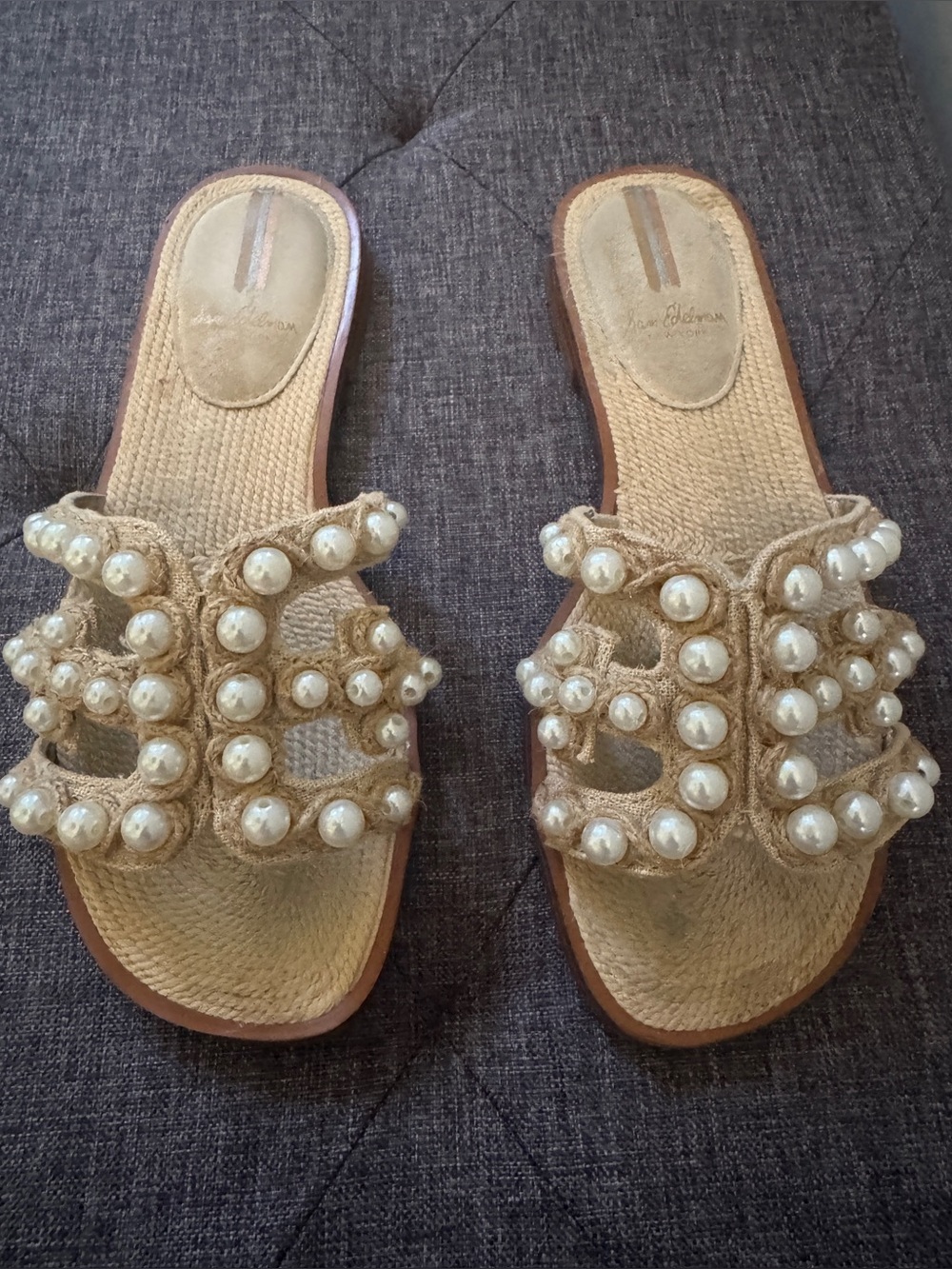 Sam Edelman Pearl and Raffia Slides Size 7
